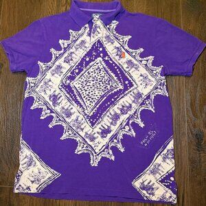 💜 Polo Ralph Lauren Custom Fit Purple Graphic Print Polo Shirt Men’s Large
